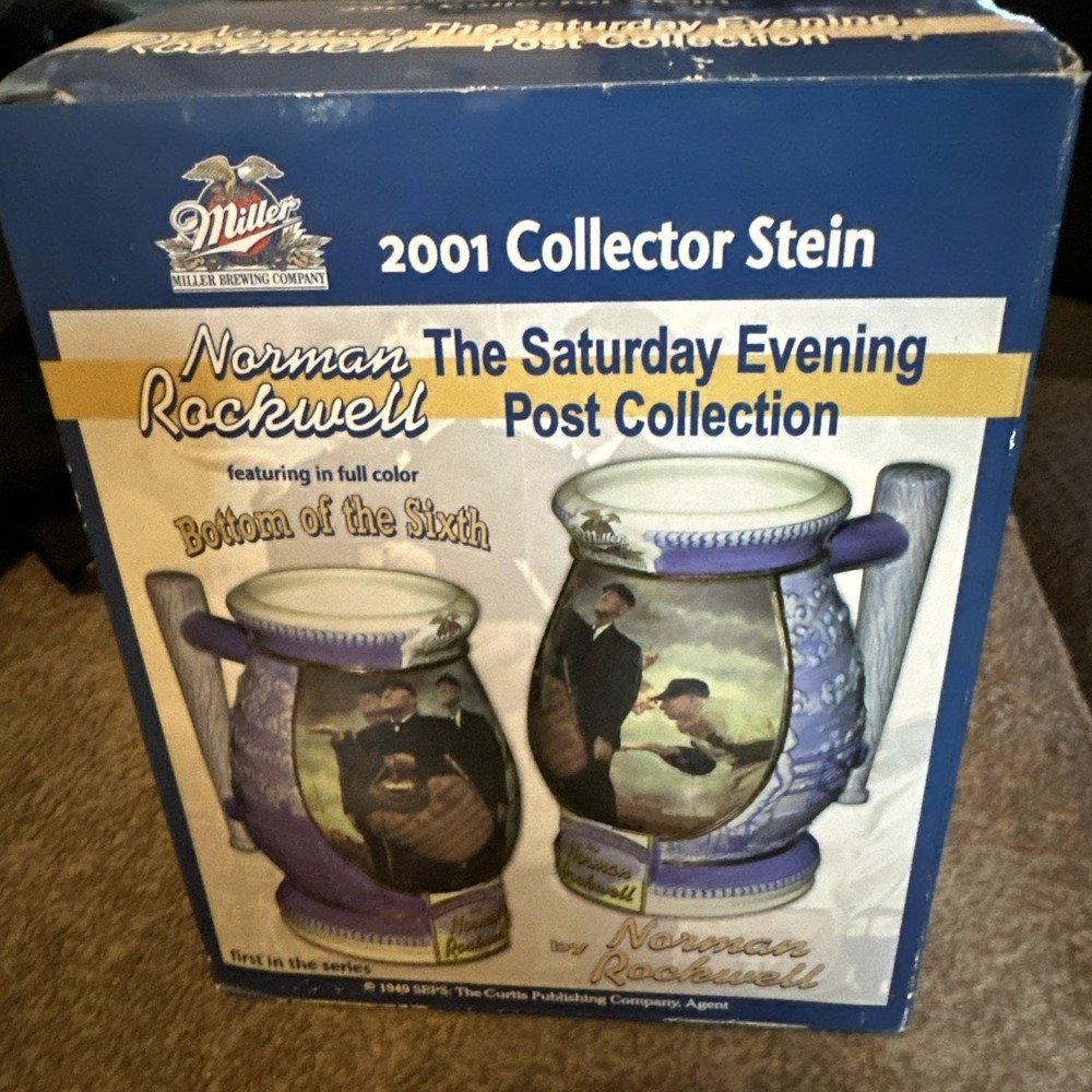 Miller Brewing NORMAN ROCKWELL 2001 Collector Beer Stein BOTTOM OF THE 6TH COA